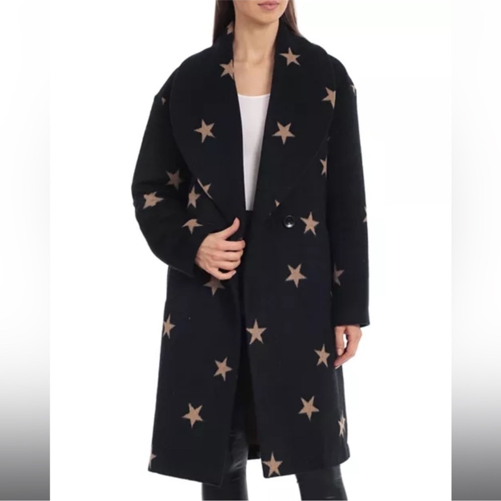 Avec Les Filles Double Face Star Print Cocoon Coat - Picture 2 of 7